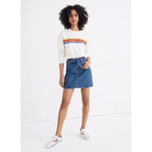 MADEWELL Rigid Denim Straight Mini Skirt, Built-In Waist Tie, Haydel Wash, Sz 31 - Picture 1 of 11